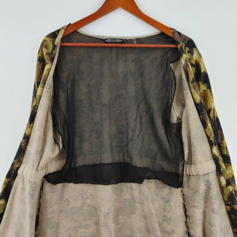 Womens XL Cardigan Tie Front Mustard Black Animal‎ Print Soft Eclectic Artsy